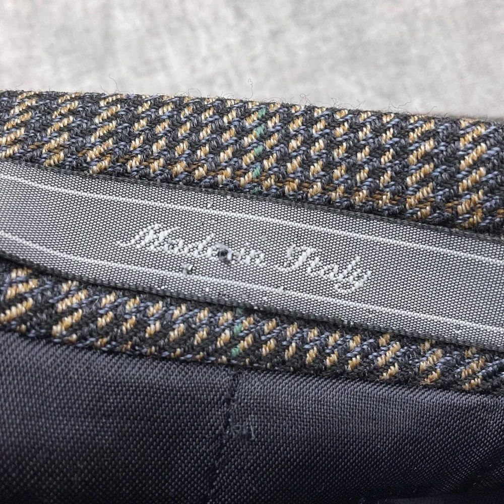 Talbots Blazer Men 44L Black Blue Tan Tweed Houndstooth Plaid Sport Jacket Italy